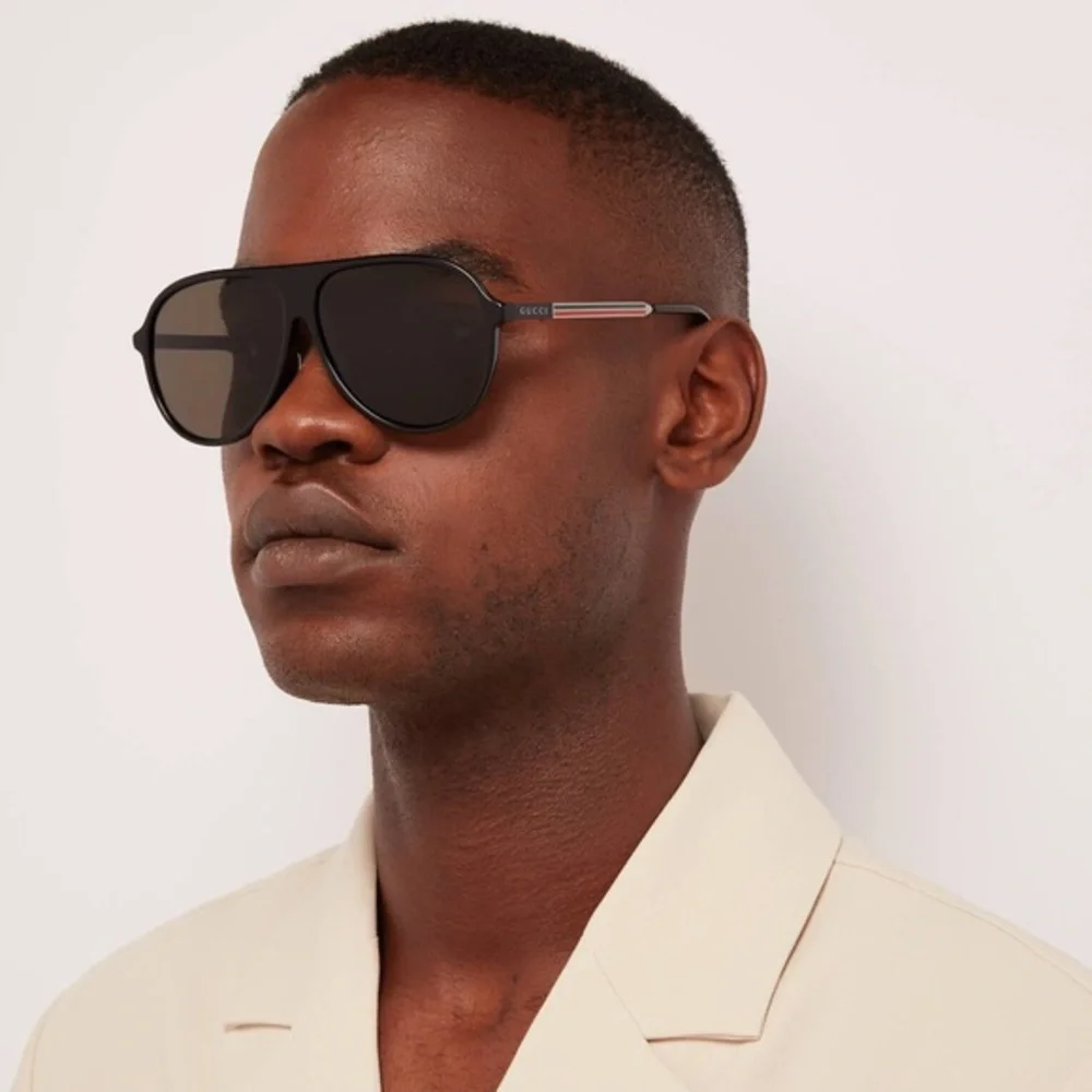 GUCCI GG0829SA 002 aviator sunglass black and ruthenium frame with green lenses.